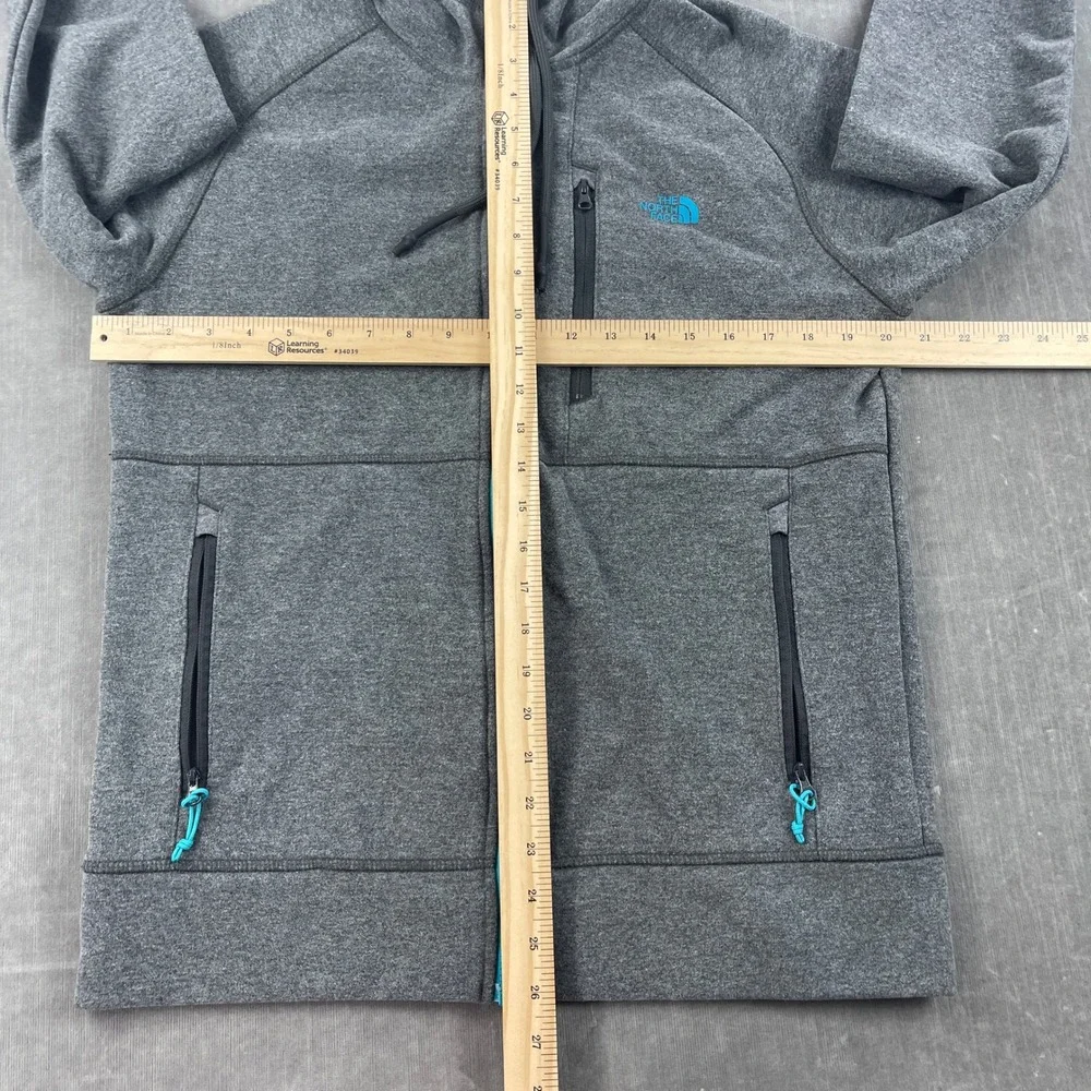 The North Face Mens Medium Grey Teal Full Zip Hoodie Fleece Lined Jacket